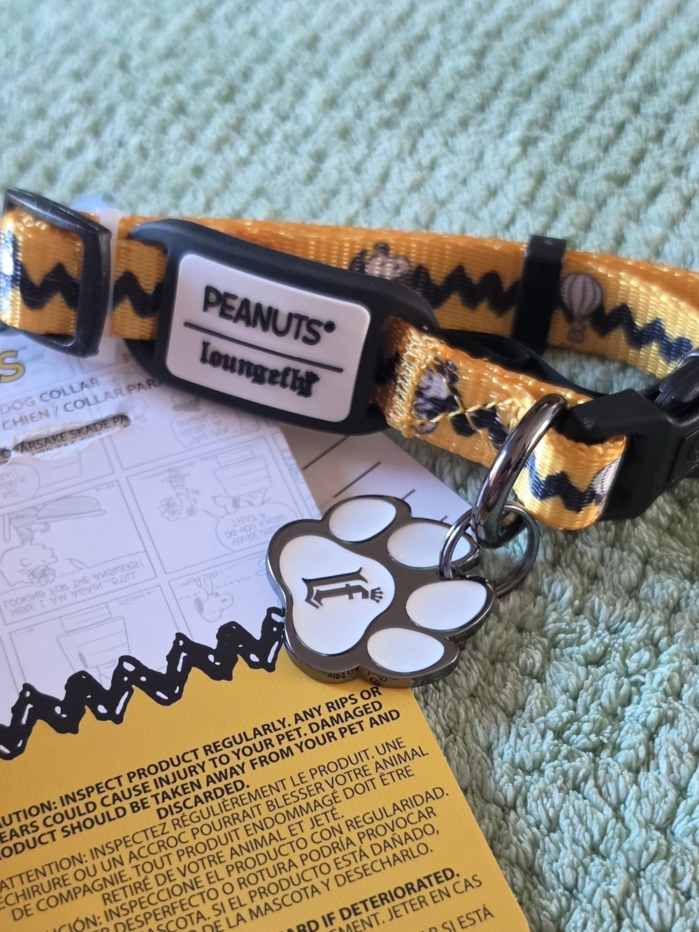 Peanuts Yellow and Black Cat Collar with Paw ID Charm